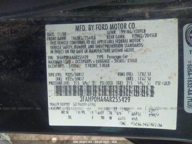 Photo 8 VIN: 3FAHP0HA4AR255429 - FORD FUSION 