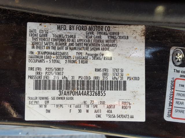 Photo 9 VIN: 3FAHP0HA4AR326855 - FORD FUSION SE 