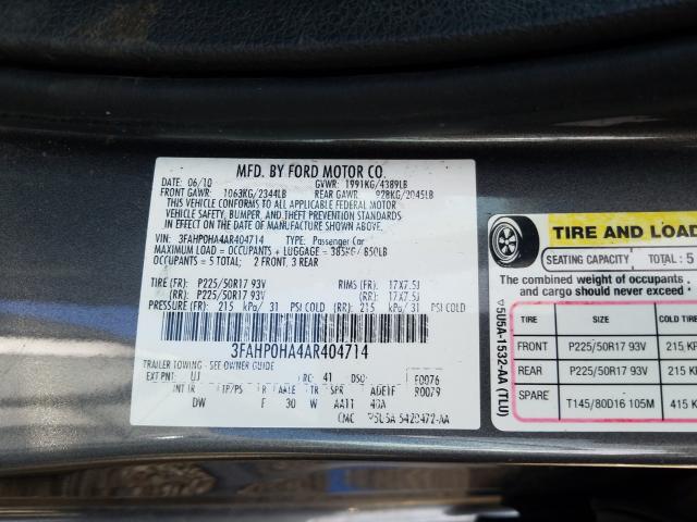 Photo 9 VIN: 3FAHP0HA4AR404714 - FORD FUSION SE 