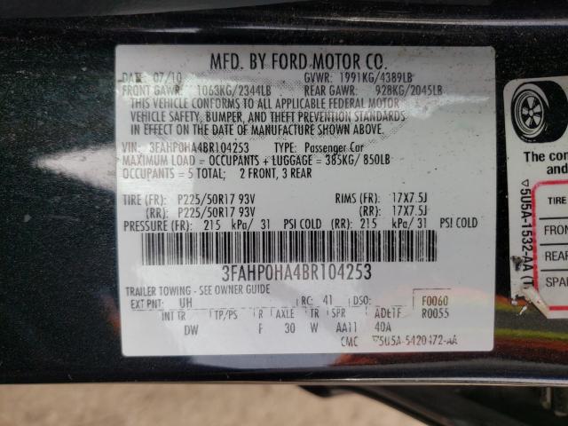 Photo 9 VIN: 3FAHP0HA4BR104253 - FORD FUSION SE 