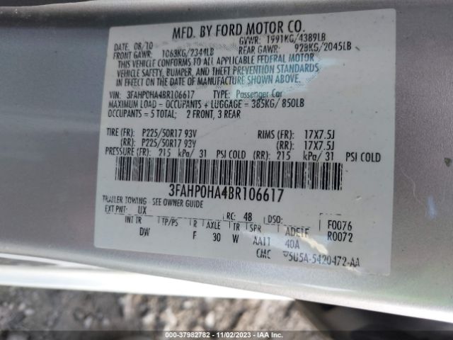 Photo 8 VIN: 3FAHP0HA4BR106617 - FORD FUSION 