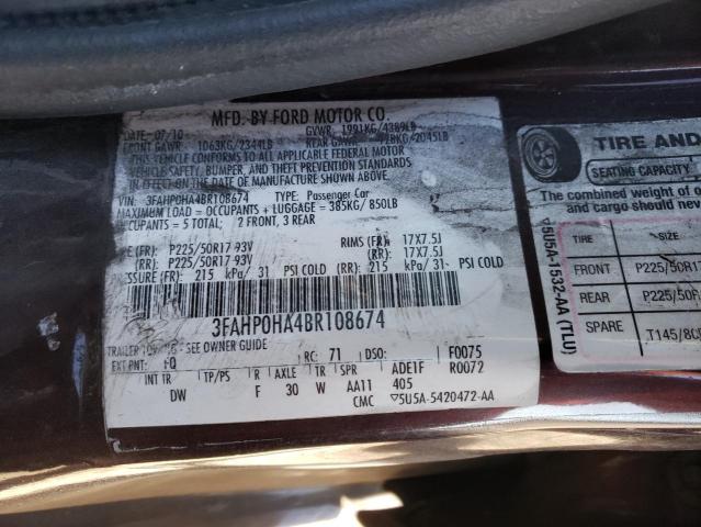 Photo 9 VIN: 3FAHP0HA4BR108674 - FORD FUSION SE 