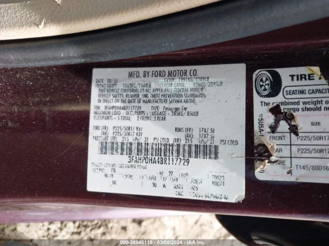 Photo 8 VIN: 3FAHP0HA4BR117729 - FORD FUSION 