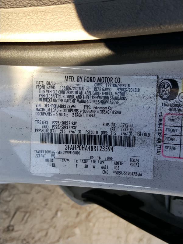 Photo 9 VIN: 3FAHP0HA4BR123594 - FORD FUSION SE 