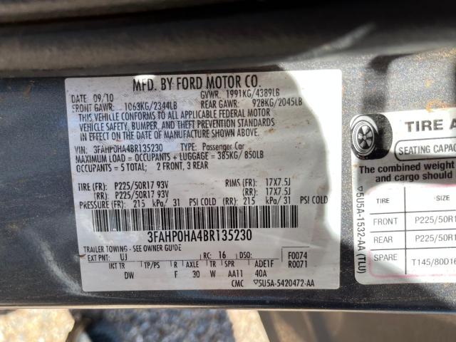 Photo 9 VIN: 3FAHP0HA4BR135230 - FORD FUSION SE 