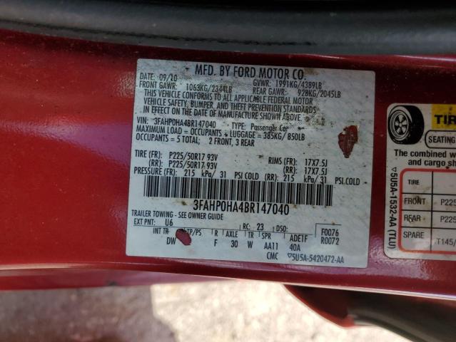 Photo 11 VIN: 3FAHP0HA4BR147040 - FORD FUSION SE 