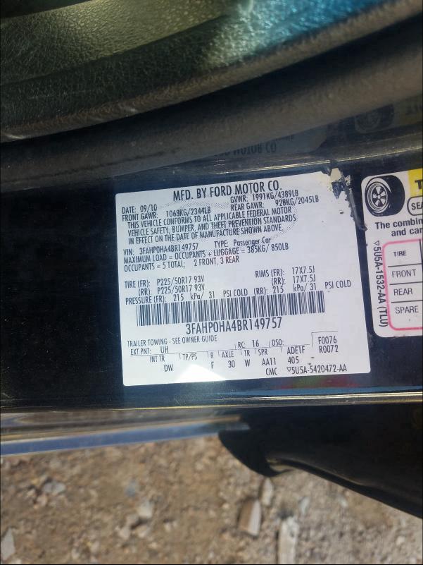 Photo 9 VIN: 3FAHP0HA4BR149757 - FORD FUSION SE 