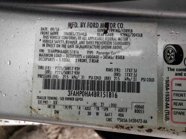 Photo 9 VIN: 3FAHP0HA4BR151816 - FORD FUSION SE 