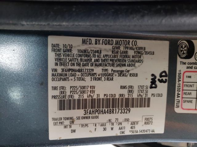 Photo 9 VIN: 3FAHP0HA4BR173329 - FORD FUSION SE 