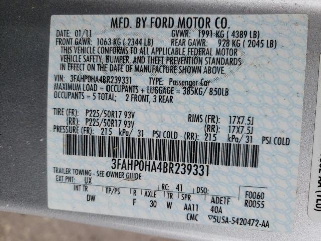 Photo 9 VIN: 3FAHP0HA4BR239331 - FORD FUSION SE 