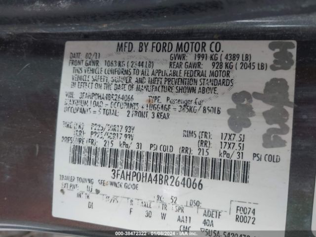 Photo 8 VIN: 3FAHP0HA4BR264066 - FORD FUSION 