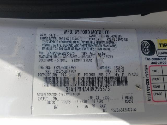 Photo 9 VIN: 3FAHP0HA4BR295575 - FORD FUSION SE 