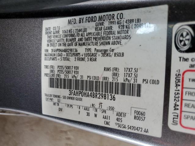 Photo 11 VIN: 3FAHP0HA4BR298136 - FORD FUSION SE 