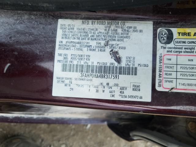 Photo 9 VIN: 3FAHP0HA4BR317591 - FORD FUSION SE 