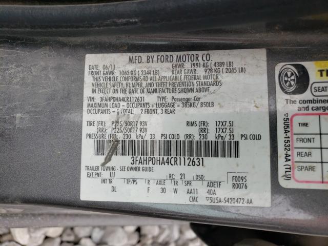 Photo 9 VIN: 3FAHP0HA4CR112631 - FORD FUSION SE 