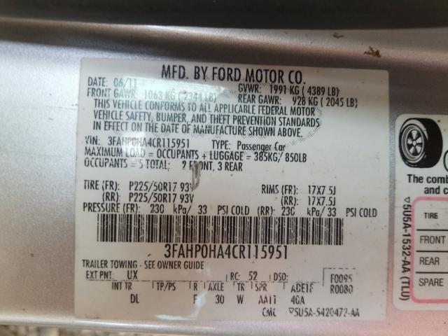 Photo 9 VIN: 3FAHP0HA4CR115951 - FORD FUSION SE 