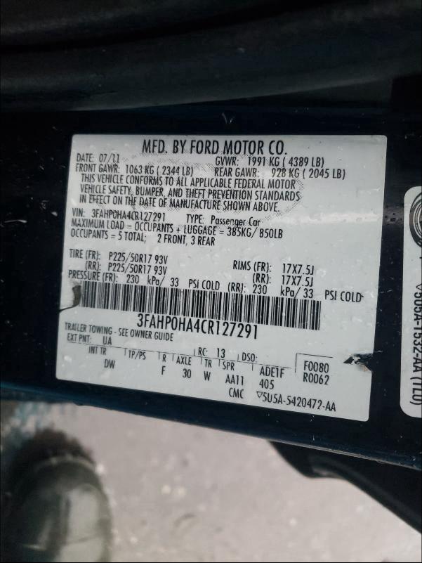 Photo 9 VIN: 3FAHP0HA4CR127291 - FORD FUSION SE 