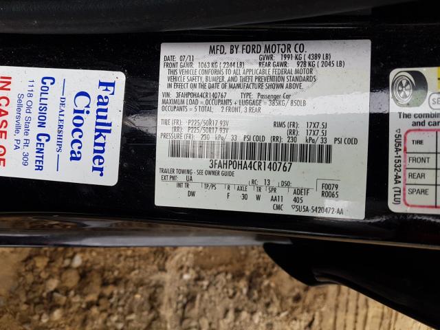 Photo 9 VIN: 3FAHP0HA4CR140767 - FORD FUSION SE 