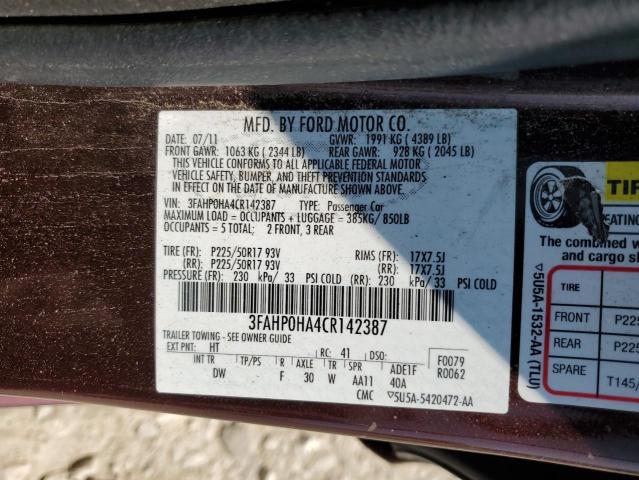 Photo 12 VIN: 3FAHP0HA4CR142387 - FORD FUSION SE 