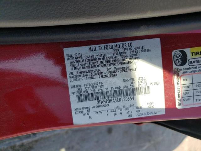 Photo 9 VIN: 3FAHP0HA4CR150554 - FORD FUSION SE 