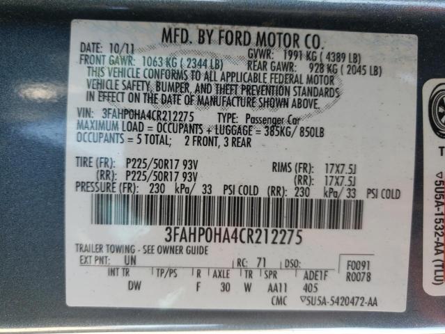 Photo 9 VIN: 3FAHP0HA4CR212275 - FORD FUSION SE 