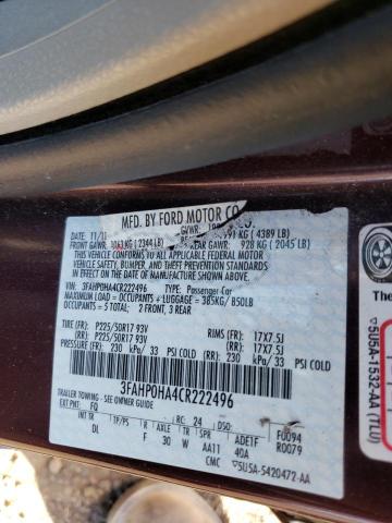 Photo 9 VIN: 3FAHP0HA4CR222496 - FORD FUSION SE 