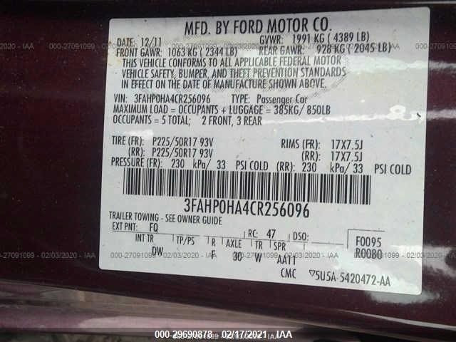 Photo 8 VIN: 3FAHP0HA4CR256096 - FORD FUSION 