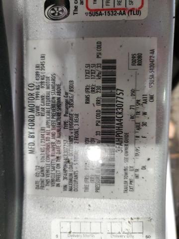 Photo 12 VIN: 3FAHP0HA4CR307757 - FORD FUSION SE 