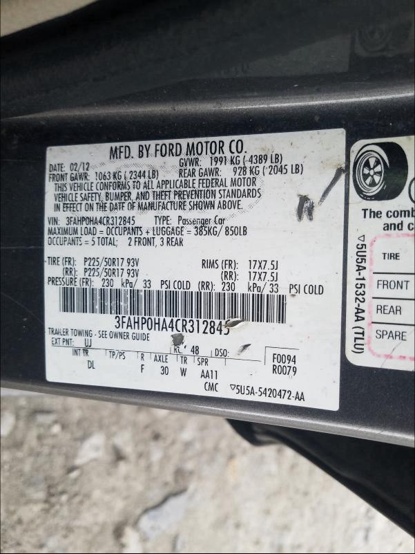 Photo 9 VIN: 3FAHP0HA4CR312845 - FORD FUSION SE 