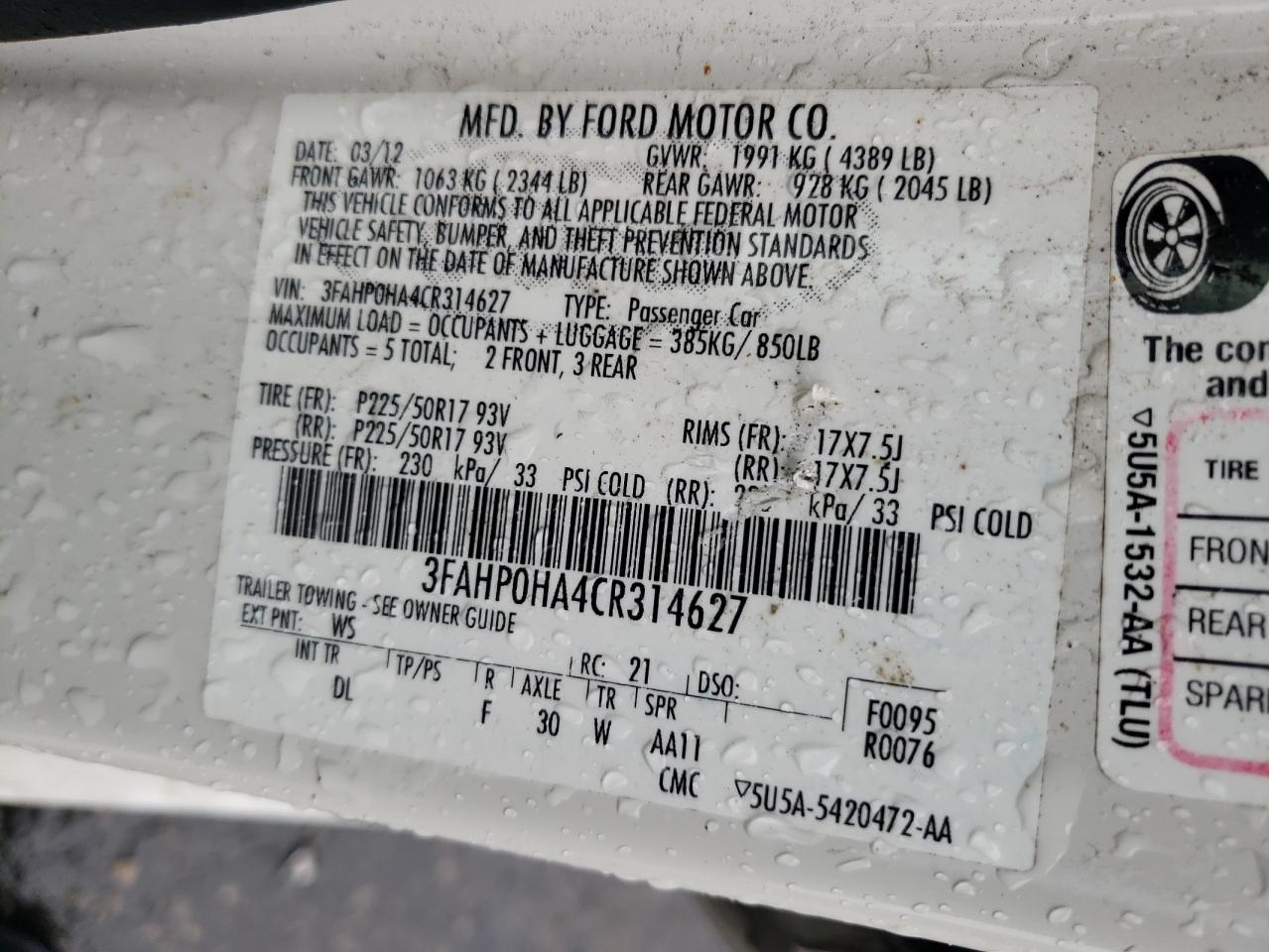 Photo 11 VIN: 3FAHP0HA4CR314627 - FORD FUSION 