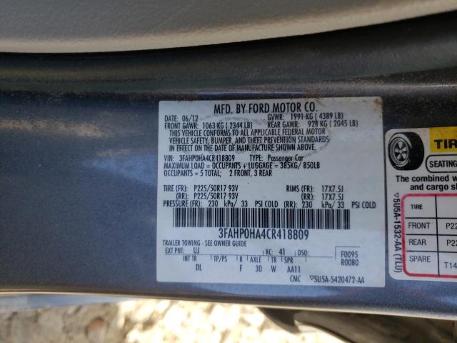 Photo 9 VIN: 3FAHP0HA4CR418809 - FORD FUSION SE 