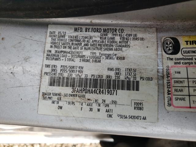 Photo 9 VIN: 3FAHP0HA4CR419071 - FORD FUSION SE 