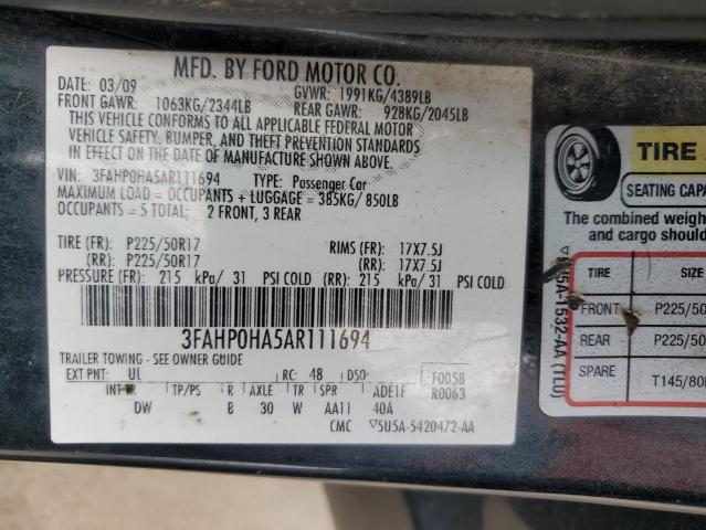 Photo 12 VIN: 3FAHP0HA5AR111694 - FORD FUSION SE 