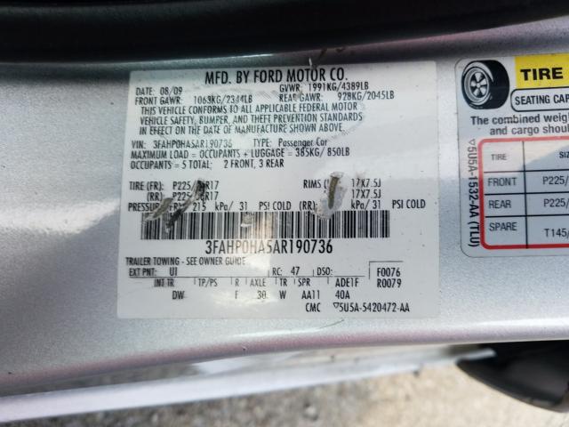 Photo 9 VIN: 3FAHP0HA5AR190736 - FORD FUSION SE 