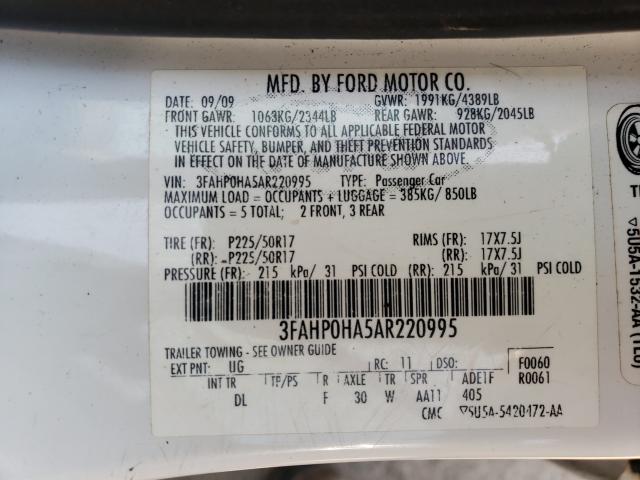 Photo 9 VIN: 3FAHP0HA5AR220995 - FORD FUSION SE 