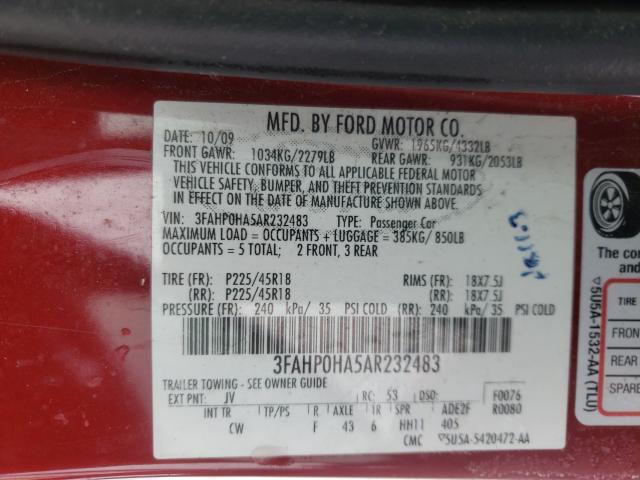 Photo 9 VIN: 3FAHP0HA5AR232483 - FORD FUSION SE 