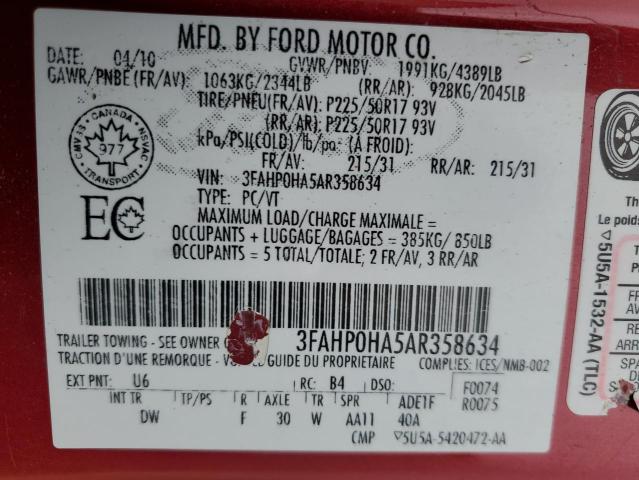 Photo 11 VIN: 3FAHP0HA5AR358634 - FORD FUSION SE 