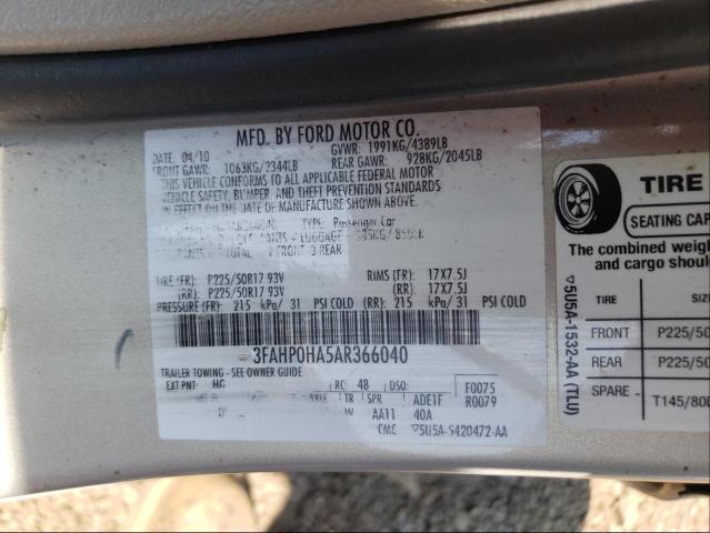 Photo 9 VIN: 3FAHP0HA5AR366040 - FORD FUSION SE 