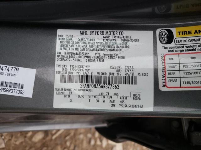 Photo 9 VIN: 3FAHP0HA5AR377362 - FORD FUSION SE 