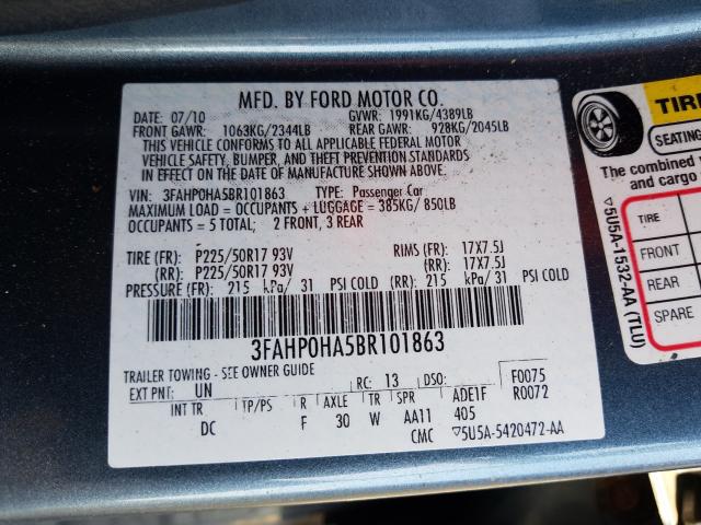 Photo 9 VIN: 3FAHP0HA5BR101863 - FORD FUSION SE 