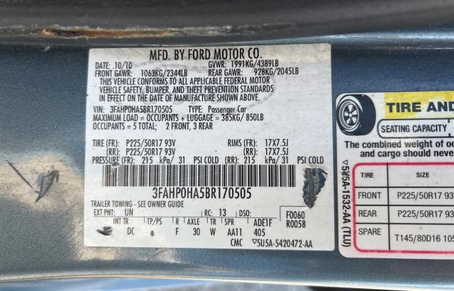 Photo 9 VIN: 3FAHP0HA5BR170505 - FORD FUSION SE 