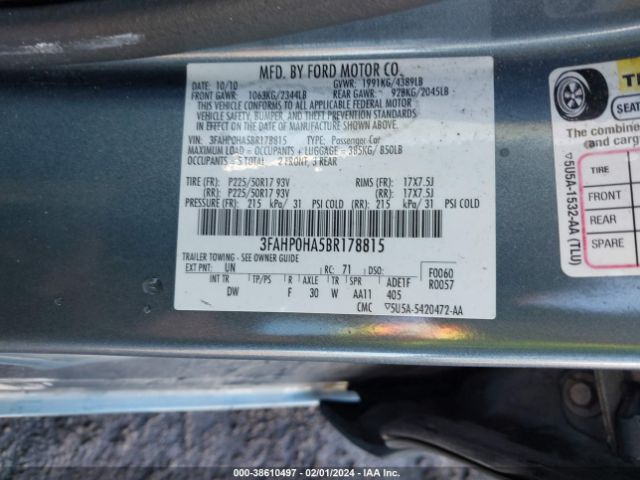 Photo 8 VIN: 3FAHP0HA5BR178815 - FORD FUSION 