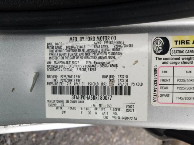 Photo 9 VIN: 3FAHP0HA5BR180077 - FORD FUSION SE 