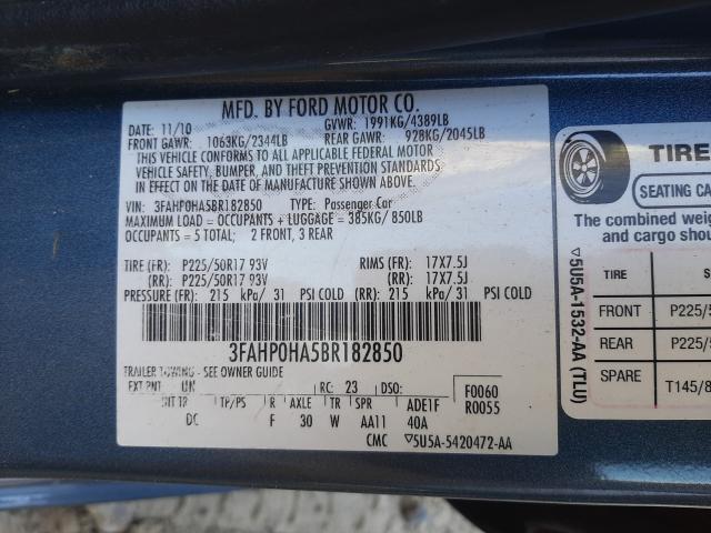 Photo 9 VIN: 3FAHP0HA5BR182850 - FORD FUSION SE 