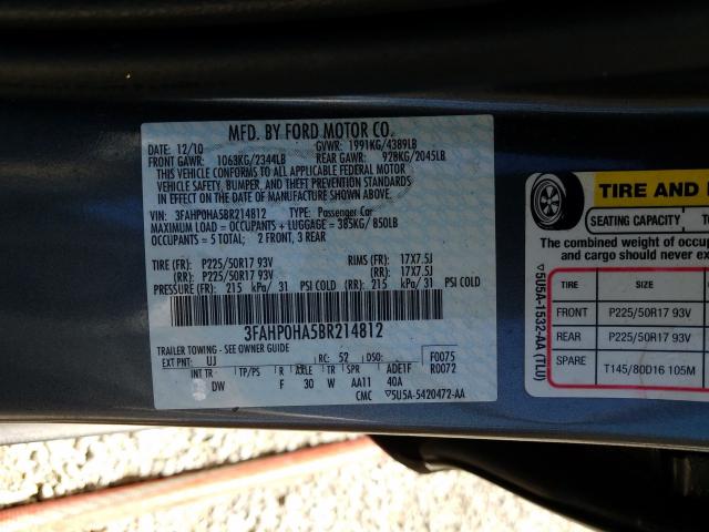 Photo 9 VIN: 3FAHP0HA5BR214812 - FORD FUSION SE 