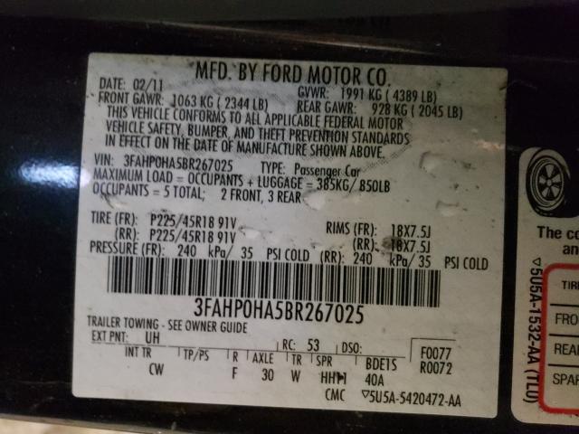 Photo 9 VIN: 3FAHP0HA5BR267025 - FORD FUSION SE 