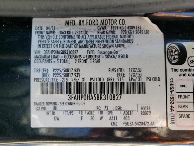 Photo 9 VIN: 3FAHP0HA5BR310827 - FORD FUSION SE 