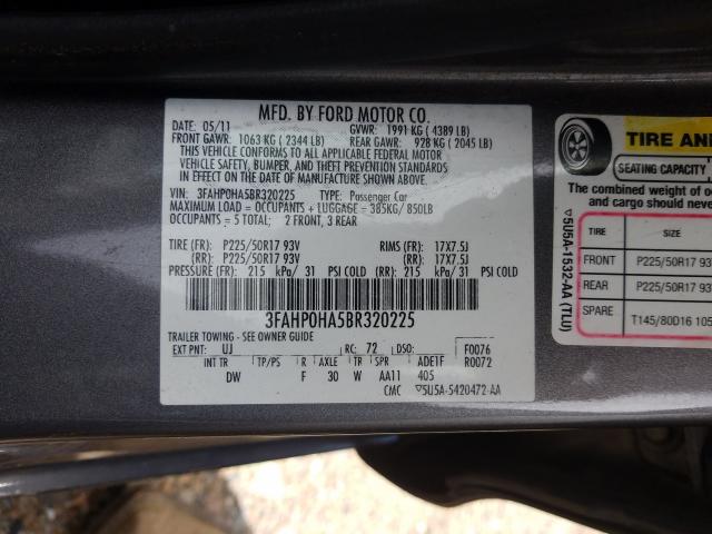 Photo 9 VIN: 3FAHP0HA5BR320225 - FORD FUSION SE 