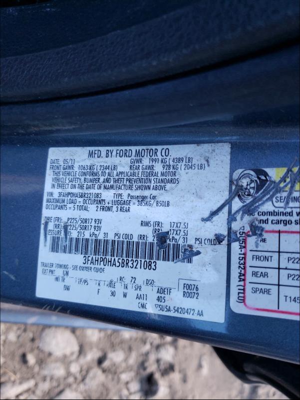 Photo 9 VIN: 3FAHP0HA5BR321083 - FORD FUSION SE 