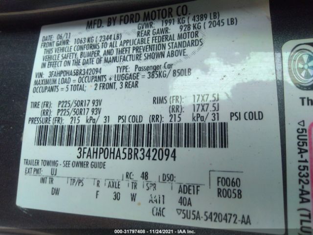 Photo 8 VIN: 3FAHP0HA5BR342094 - FORD FUSION 